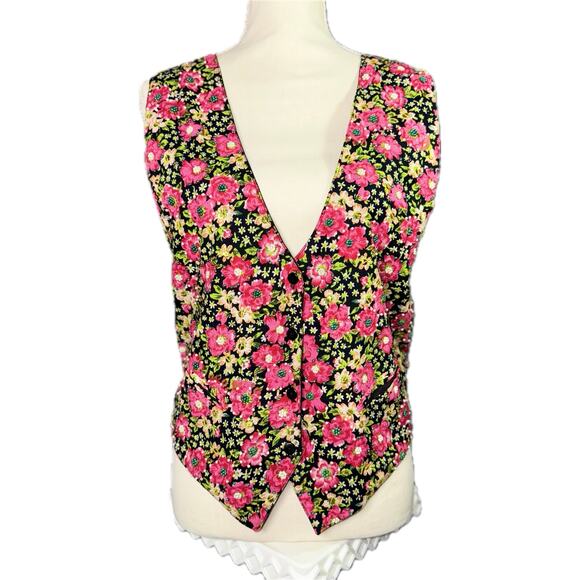 VTG AJ 90s Floral Beaded Sequin Vest Women’s Medium Waistcoat CottageCore Whimsy - Picture 1 of 5
